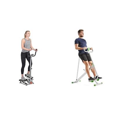 Sunny Health & FitnessRow-N-Ride Squat Assist Trainer for Glutes & Full Body Cardio Workout + Sunny Health & Health Twister Stepper Machine, Height Adjustable Stepper, Stairs Step Exercise
