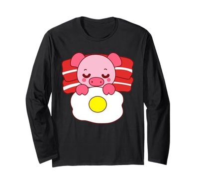 Simpatico maialino che dorme su pancetta cuscino e coperta per uova Maglia a Manica
