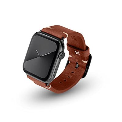 JT Berlin Alex Vintage armband Apple Watch 42 mm / 44 mm / 45 mm lederen armband [Watch SE, Series 7/6 / 5/4 / 3/2 / 1, zacht lederen reserveband, roestvrijstalen sluiting] bruin/zwart (maat S/M)