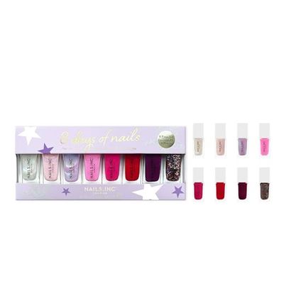 Nails.INC 8 days of Nails 8-Piece Miniature Nail Polish Gift Set, Longwear Rapid Dry Formulation, Cruelty Free, Vegan, 21 Free, Includes Shimmer and Classic Festive Shades