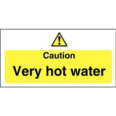 Panneau de sécurité avec inscription « Caution Very Hot Water » - 100 x 200 mm