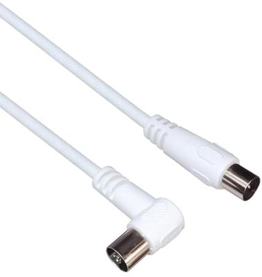 PremiumCord TV coaxiale antennekabel 20 m, 75 Ohm, IEC-stekker naar bus 90°, afgeschermd - voor DVB-C, DVB-T/T2, 4K UHD 2160p, Full HD 1080p 3D, kleur wit