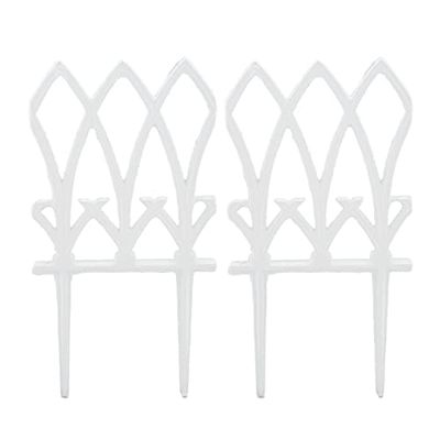 Relaxdays Bestakstaket, 2 staketelement per HxB: 33,5 x 17,5 cm, staket med dekoration, rabattkant, gjutjärn, vit