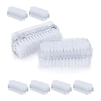 Relaxdays Nagelborste set om 8, dubbelsidig handborste med hårda borst, plast, HBT: 3,5 x 8,5 x 3,5 cm, transparent