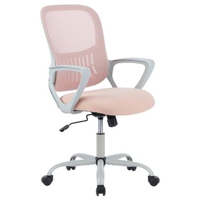 Sweetcrispy Bureaustoel, ergonomisch, bureaustoel met lendensteun, verstelbare armleuningen, draaistoel, in hoogte verstelbaar, bureaustoel, geschikt voor kantoor en slaapkamer, roze