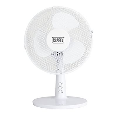 Black+Decker BXFD52007GB Desk Fan with 2 Speeds, Rotary Oscillation, 9”, 20W, White