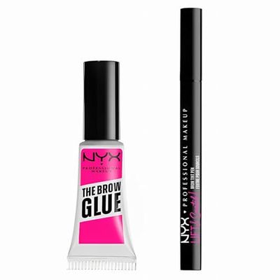 NYX Professional Makeup, Pack DUO, Colle Fixatrice à Sourcils The Brow Glue, Teinte : Transparente + Feutre à Sourcils Lift & Snatch, Teinte : Espresso (08), Waterproof, Sans Transfert