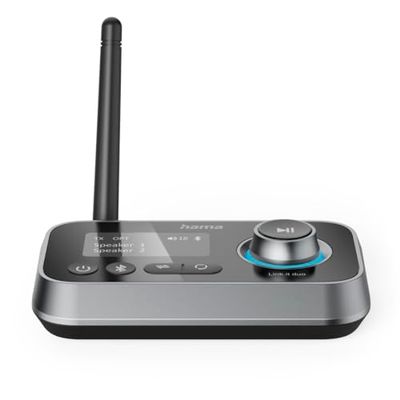 Hama Link.it Duo - Trasmettitore ricevitore Bluetooth per TV Stereo Display Audio Video, adattatore Bluetooth Multipoint per 2 fonti, bassa latenza, USB-C, Jack, fibra ottica nera
