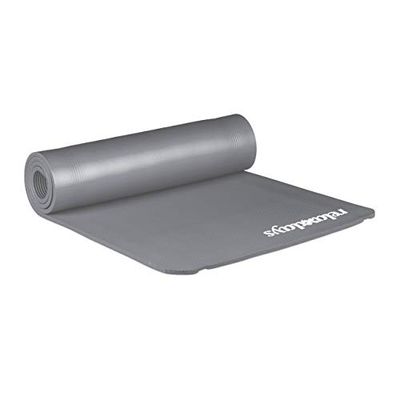 Relaxdays yogamat, 1 cm dik, voor pilates, fitness, gewrichtsvriendelijk, draagband, sportmat 60 x 180 cm, grijs