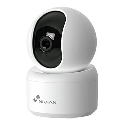 NIVIAN Camera wifi interno Telecamera WiFi 360° SuperHD 2K | Proteggi la tua casa 24/7 con Visione Notturna, Audio Bidirezionale, Rilevamento Umano & Auto‑Tracking, MicroSD (Non inclusa)
