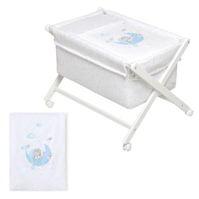 Interbaby - Minicuna Plegable Tijera modelo Bear Sleeping - Estructura de madera con Vestidura (Colcha y Almohada Desenfundable) con Colchón.
