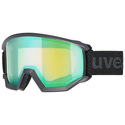 uvex athletic FM - gogle narciarskie unisex - powiększony zakres widzenia bez efektu zaparowania - wentylacja ramki bez podwiewania powietrza - black matt/green-LGL - one size