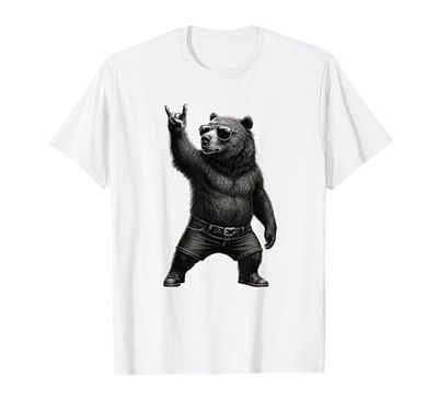 Orsetto grizzly, stile vintage, music rock, gesture funny grizzly Maglietta
