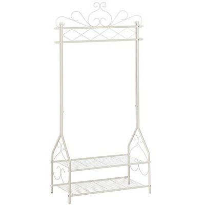 SONGMICS Cabide retro com barra e 2 prateleiras metálicas, 92 x 41 x 173 cm (comprimento x largura x altura), bege HSR07W