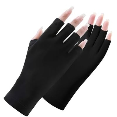 Carehabi Guanti per protezione UV per unghie, Guanti per manicure professionali, Protezione UV UPF200+, Guanti senza dita per gite | Lo smalto per unghie protegge le unghie professionali (Nero)