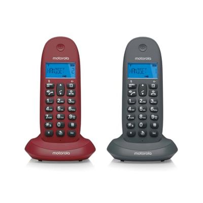 Motorola C1002lb+ Gris Granate Teléfono Fijo Inalámbrico Pack Duo Con Manos Libres