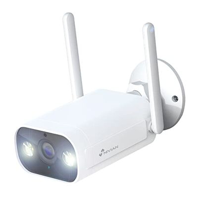 NIVIAN - Telecamera Bullet Wifi 2.4GHz 2K | Esterni IP66 | Rilevamento Umano AI | Visione Notturna 10m | Compatibile Alexa/Google Home | Audio Bidirezionale, Nero, 1 Unidad, Plastica
