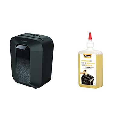 Fellowes distruggi documenti a miniframmento LX41, 8 fogli, cestino da 17 litri + Olio Lubrificante per Distruggidocumenti, 355 ml