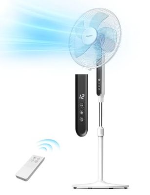 Pelonis Staande ventilator, stil, met afstandsbediening, 40,6 cm DC-motorventilator met 85° oscillatie, in hoogte verstelbaar, 12 snelheden, 12-uurs timer, 35 W krachtige luchtcirculatie