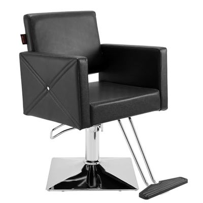 VEVOR Chaise de Coiffeur Hydraulique Fauteuil Salon Coiffure Pivotant 360° Charge 150 kg Hauteur Réglable 930-1080 mm Siège Barbier avec Repose-Pieds pour Salon Professionnel, Shampoing, Beauté, Noir