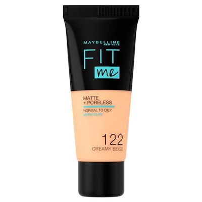 Maybelline Fit Me Foundation, Matte & Poreless, Full Coverage Blendable Normal to Oily Skin, 122 Creamy Beige 30ml