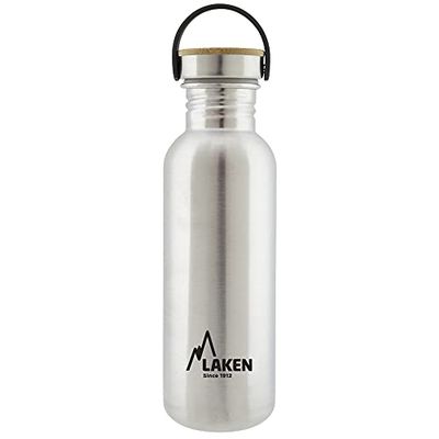 Laken roestvrijstalen fles met stalen en bamboe en brede mond 750 ml, staal, staal