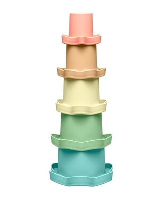NIP Play Green - Set di 5 bicchieri impilabili con materie prime rinnovabili al 90%, senza BPA, giocattolo per bambini dai 6 mesi in su, set da 5 pezzi, multicolore