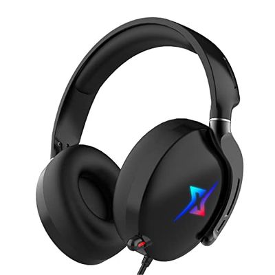 Y-YOPZI Gaming headset voor PS4 PS5 PC met 3D surround sound headset met microfoon hoofdtelefoon noise cancelling RGB-verlichting voor gamers, 21 x 20 x 6 cm, zwart