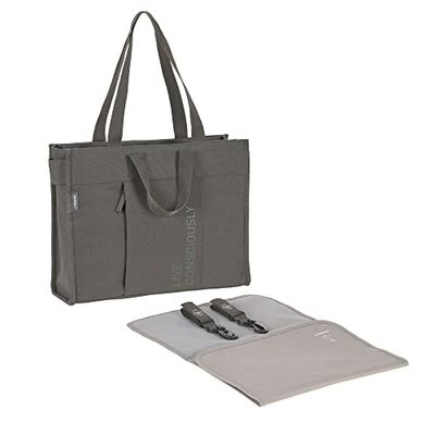 LÄSSIG Baby Wickeltasche mit Wickelunterlage, Kinderwagenbefestigung, nachhaltig produziert/GRE Tote Up Bag, Antraciet, L, Bakken