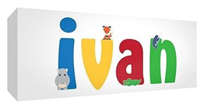 Little Helper LHV-IVAN-1542-15IT Canvas voor Kinderkamer met Voorpaneel, Gepersonaliseerd Ontwerp met de naam van Jongens Ivan, Veelkleurig, 15 x 42 x 4 cm