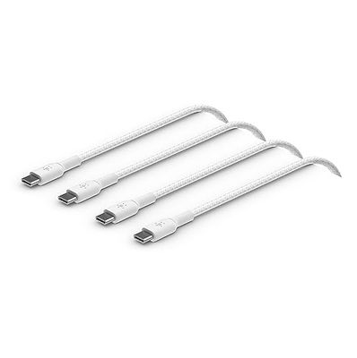 Belkin BoostCharge gevlochten USB-C/USB-C-kabel, snellaadkabel voor iPhone 16, 15 Plus/Pro/Pro Max, Samsung Galaxy S24, Pixel, iPad, Nintendo Switch, snelladen via USB Type C, 1 m, 2-pack - Wit