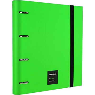 Grafoplás Carpeta 88106025 CARPEBOOK A4 Forrado UNEQUAL Fluor Verde Anillas 35MM Incluye Recambio 100 Hojas 4 SEPARADORES