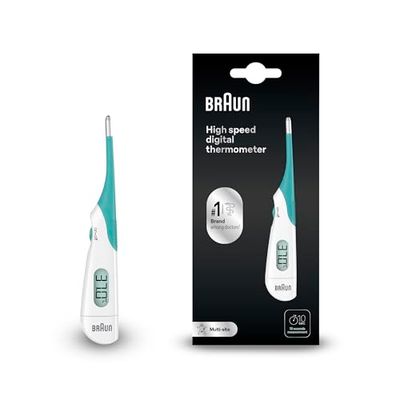 Braun High Speed Thermomètre numérique | Pour utilisation multi-sites | Voie orale, rectale ou axillaire | Convient aux bébés et aux nourrissons | Marque 1 auprès des médecins(1) | PRT1000
