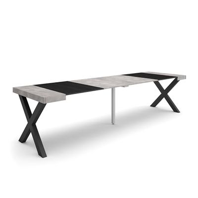 Skraut Home | Mesa Consola Extensible | Mesa Comedor Plegable | 300 | para 14 comensales | Patas Madera Maciza | Estilo Moderno | Cemento