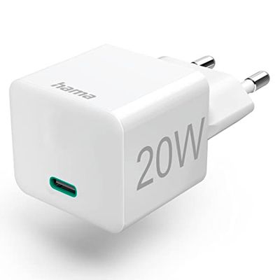 Hama USB-C-adapter för iPhone 20 W laddare (snabbladdare för iPhone 14, 13, 12, 11, 10, X, 9, 8, universell laddningskontakt USB-C f. Apple iPhone, USB-strömförsörjning mobiltelefon laddare