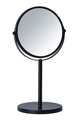 WENKO Cosmetica-staande spiegel Assisi Ø 17 cm zwart - draaibare make-upspiegel met 3-voudige vergroting, spiegeloppervlak ø 16 cm 300% vergroting, staal, 18,5 x 34,5 x 15 cm, zwart