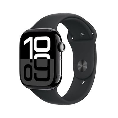 Apple Watch Series 10 GPS + Cellular Smartwatch con Caja de Aluminio Negro Brillante de 46 mm y Correa Deportiva Negro - Talla S/M. Monitor de entreno, App ECG, Pantalla Retina Siempre Activa
