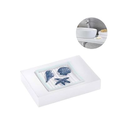 Porte-Savon Solide pour Salle de Bain - Porte-Savon avec Design Coquillages, en Plastique, 8,8 x 11,8 x 2,2 cm Blanc