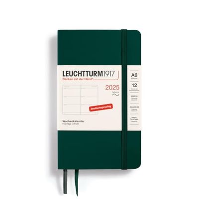 LEUCHTTURM1917 370576 Weekly Planner 2025, Pocket A6 Softcover, 12-Month Planner, 80 g, Lined - Forest Green