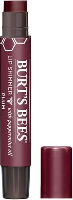 Burt's Bees Lip Shimmer Plum, Moisturising Lip Shimmer with Peppermint Oil, 100% Natural Origin, 2.55g