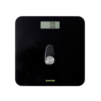 Salter Eco Power digitale weegschaal - milieuvriendelijke elektronische weegschalen met Step On Power-technologie, geen batterijen, groot platform van gehard glas, gemakkelijk af te lezen LCD-scherm - zwart