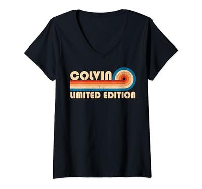 Mujer COLVIN Surname Retro Vintage 80s 90s Birthday Reunion Camiseta Cuello V