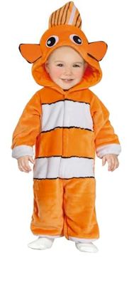 FIESTAS GUIRCA | Costume Petit Poisson Bébé (12-18 Mois) - Cagoule et Combinaison - Costumes d'Animaux Marins pour Halloween, Carnaval et Fêtes Costumées - Idéal pour Bébé Unisexe - Orange et Blanc