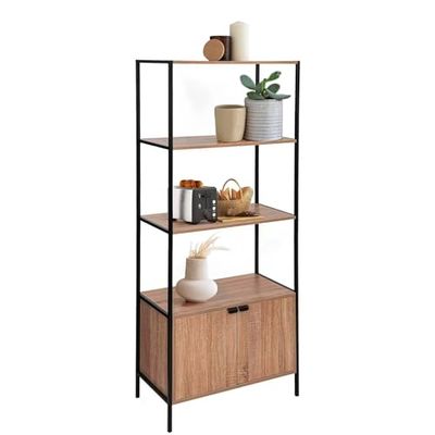 Avilia Boekenkast van hout in eikenlook met 2 legplanken met lage kast - opbergkast, 68 x 35 x 176 cm, ideaal voor woonkamer, werkkamer en kantoor, zwart en bruin