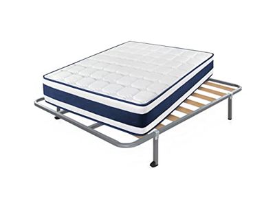 Cama express Colchón Viscoelástico Tresor + Somier Hades con 4 Patas Cuadradas 32 cm, Medida : 135 x 200 cm