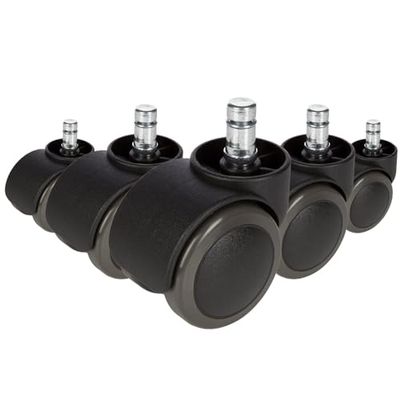 hjh OFFICE 619006 Stol på hjul Svart 5x ROLO 11mm/50mm Hårda golv - 5-pack, Högkvalitativa specialhjul för hårda golv som parkett, laminat, klinker eller stengolv, Tillverkad i Tyskland