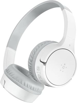Belkin AUD002btWH SoundForm Mini draadloze on-ear koptelefoon met ingebouwde microfoon voor kinderen, voor online onderwijs, school en op reis, compatibel met iPhone, iPad, Galaxy,eén maat, Wit