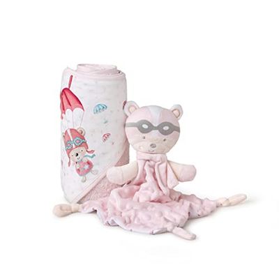 Interbaby - Capa de Baño Bebe Rosa + doudou bebe | Toalla Bebe con Capucha 100% Algodón, 100x100cm, Unisex | Suave, Secado Rápido | Ideal Recién Nacidos, Bebes y Niños Pequeños | Diseño Paracaidista