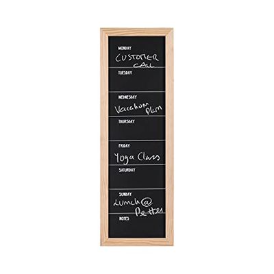 Bi-Office - Tablica do pisania kredą, planer tygodniowy, 20 x 60 cm, rama z drewna sosnowego