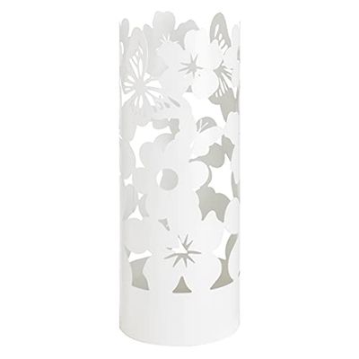 Baroni Home Portaombrelli Design Moderno Porta Ombrelli in Metallo Flowers con 2 Gancini e Vaschetta Scolapioggia Rimovibile 19X19X49 cm (Bianco)